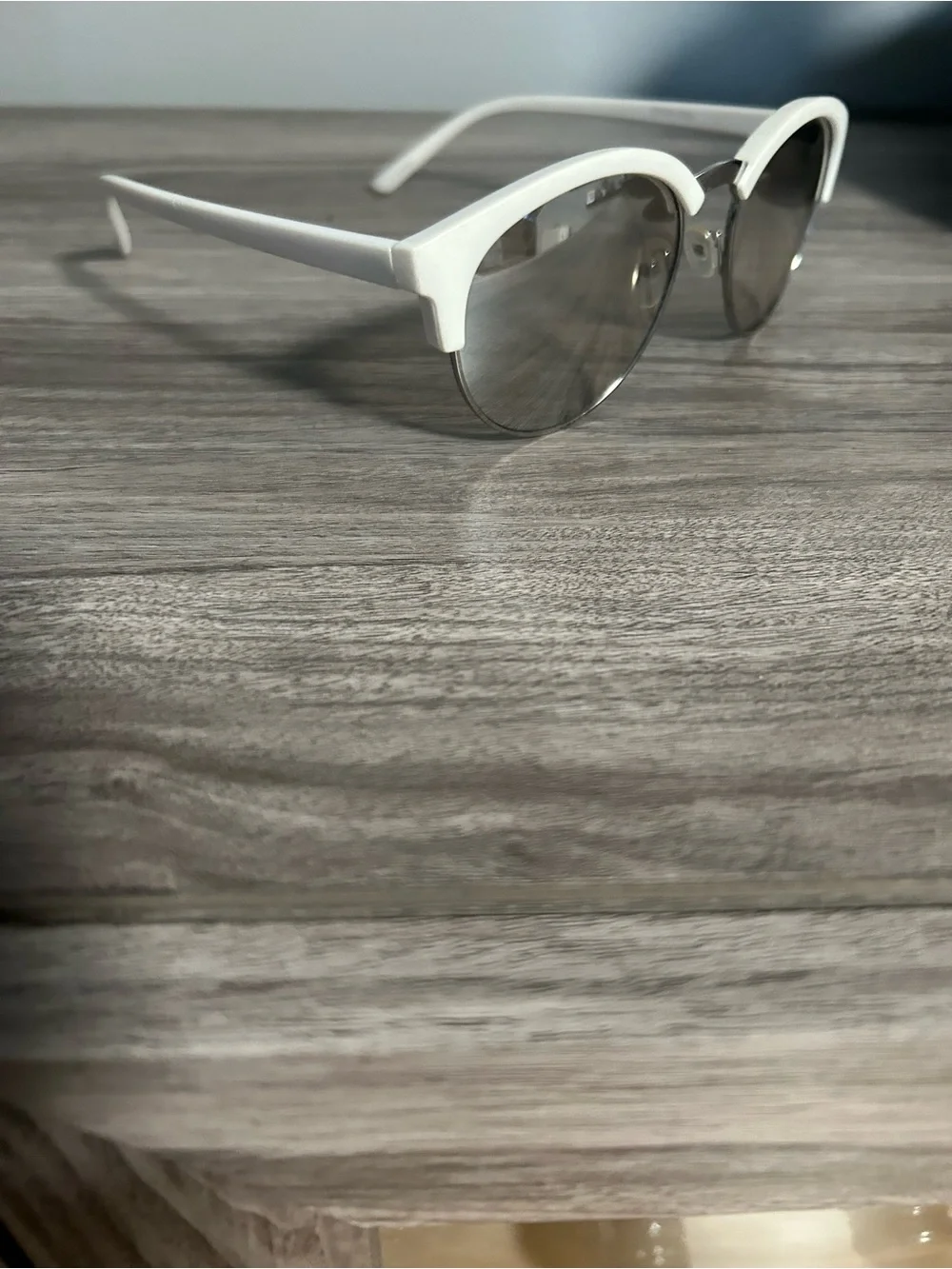 White Top-Trim Round Sunglasses with Gradient Lenses